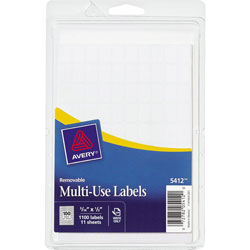 Avery Self Adhesive White Removable Labels, Rectangular, 5/16 inx1/2 in, 1000 per Pack