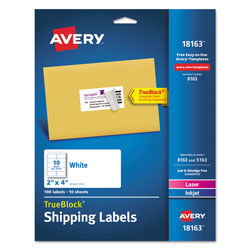 Avery Shipping Labels w/ TrueBlock Technology, Inkjet Printers, 2 x 4, White, 10/Sheet, 10 Sheets/Pack (AVE18163)