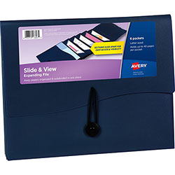 Avery Slide & View Letter Organizer Folder - 8 1/2 in x 11 in - 40 Sheet Capacity - 6 Pocket(s) - Plastic, Poly - Navy