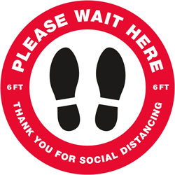 Avery Social Distance PLEASE WAIT HERE Floor Decal - 5 - PLEASE WAIT HERE Print/Message - Round Shape - Pre-printed, Tear Resistant, Wear Resistant, Non-slip, Water Resistant, UV Coated, Durable, Removable, Scuff Resistant - Vinyl - Red
