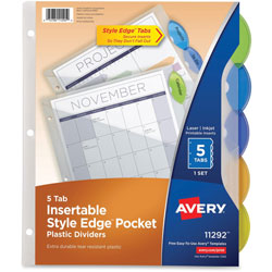 Avery Style Edge Insertable Dividers with Pocket, Multicolor, 5-Tab, 11 1/4 x 9 1/4