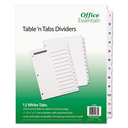 Avery Table-n-Tabs™ Index Tabs, 12-Tab Set, White