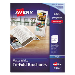 Avery Tri-Fold Brochures, 92 Bright, 83lb, 8.5 x 11, Matte White, 100/Pack