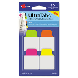 Avery Ultra Tabs Repositionable Mini Tabs, 1/5-Cut Tabs, Assorted Neon, 1 in Wide, 80/Pack