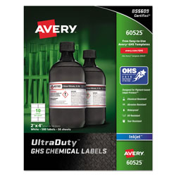Avery UltraDuty GHS Chemical Waterproof and UV Resistant Labels, 2 x 4, White, 10/Sheet, 50 Sheets/Pack