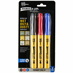 Avery UltraDuty Markers, Chisel Tip, 3 Assorted Markers (29864), Bold, Narrow Marker Point, Black, Red, Blue, Polyester Tip, 3 Pack