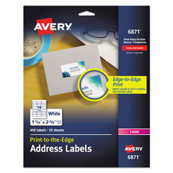 Avery Vibrant Laser Color-Print Labels w/ Sure Feed, 1 1/4 x 2 3/8, White, 450/Pack (AVE6871)