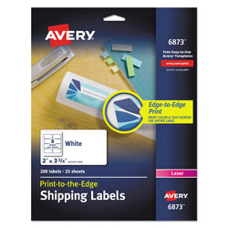 Avery Vibrant Laser Color-Print Labels w/ Sure Feed, 2 x 3 3/4, White, 200/PK (AVE6873)