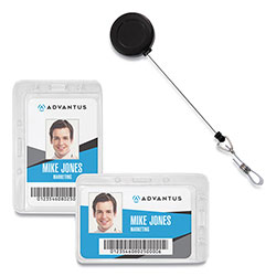 Advantus Antimicrobial ID and Security Badge and Reel Combo Pack, Horizontal, 4.13 x 2.88, Clear, 20 Badge Holders, 20 Reels/PK