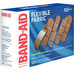 Band Aid Flexible Fabric Adhesive Bandages, Assorted Sizes, Box of 100 Bandages - Assorted Sizes - 100/Box - 100 Per Box - Beige - Fabric