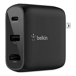 Belkin Connect 46.5W Multi-Port Power Hub for USB-C Laptop or Nintendo Switch, 3 Ports, Black