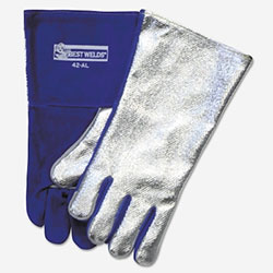Best Welds Split Cowhide Front Welding Gloves, Aluminized Back, Large, Blue Front