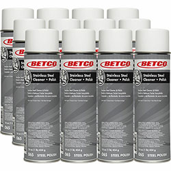 Betco Stainless Steel Cleaner & Polish, Ready-To-Use Aerosol, 16 fl oz (0.5 quart), 12/Carton