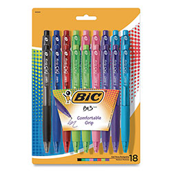 Bic BU3 Ballpoint Pen, Retractable, Medium 1 mm, Assorted Fashion Ink and Barrel Colors, 18/Pack