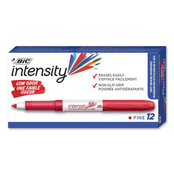 Bic Intensity Low Odor Dry Erase Marker, Fine Bullet Tip, Red, Dozen