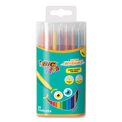 Bic Kids Ultra Washable Markers in Plastic Tube, Medium Bullet Tip, Assorted Colors, 20/Pack