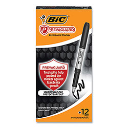 Bic PrevaGuard Permanent Marker, Fine Bullet Tip, Black, 12/Pack