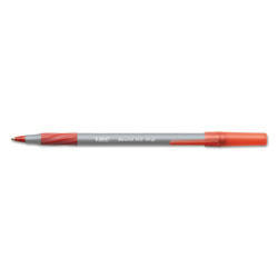 Bic Round Stic Grip Xtra Comfort Stick Ballpoint Pen, 1.2mm, Red Ink, Gray Barrel, Dozen
