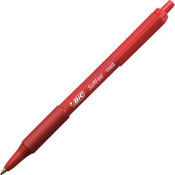 Bic Soft Feel Retractable Ballpoint Pen, Medium 1mm, Red Ink/Barrel, Dozen
