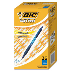 Bic Soft Feel Retractable Ballpoint Pen, Medium 1mm, Blue Ink/Barrel, 36/Pack