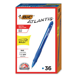 Bic Velocity Atlantis Bold Retractable Ballpoint Pen, 1.6mm, Blue Ink & Barrel, 36/Pack