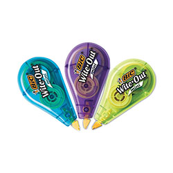 Bic Wite-Out Brand Mini Correction Tape, Non-Refillable, Blue/Purple/Yellow Applicators, 0.2 in x 314.4 in, 3/Pack