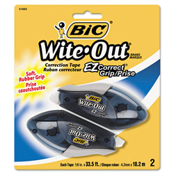 Bic Wite-Out EZ Correct Grip Correction Tape, NonRefill, 1/6 in x 402 in, 2/Pk