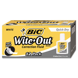 Bic Wite-Out Quick Dry Correction Fluid, 20 mL Bottle, White, 1/Dozen