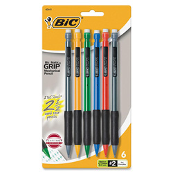 Bic Mechanical Pencil, 0.7mm, Rubber Grip, Nonrefill, 6/PK, AST
