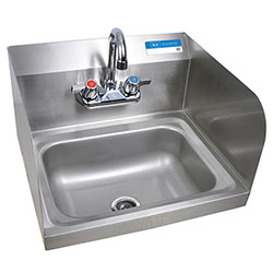 BK Resources Stainless Steel Hand Sink with Side Splashes and Faucet, 14 in l x 10 in w x 5 in h