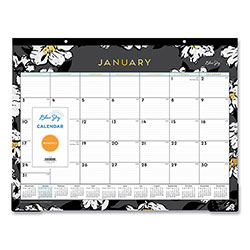 Blue Sky Baccara Dark Desk Pad, Baccara Dark Floral Artwork, 22 x 17, White/Black Sheets, Black Binding, 12-Month (Jan to Dec): 2024