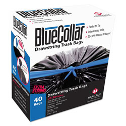 BlueCollar Drawstring Trash Bags, 30 gal, 1 mil, 30 in x 34 in, Black, 240/Carton