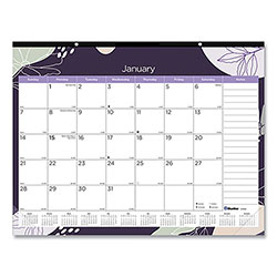 Blueline Monthly Desk Pad Calendar, Abstract Floral Artwork, 22 x 17, Black Binding, Clear Corners, 12-Month (Jan-Dec): 2024