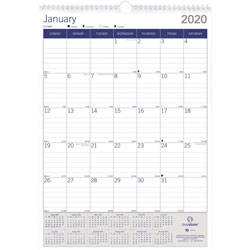 Blueline Monthly Wall Calendar, 12 inx17 in, White