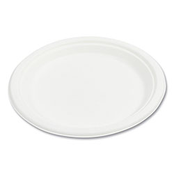Boardwalk Bagasse PFAS-Free Dinnerware, Plate, 9 in dia, White, 500/Carton