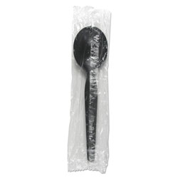 Boardwalk Heavyweight Wrapped Polystyrene Cutlery, Soup Spoon, Black, 1,000/Carton