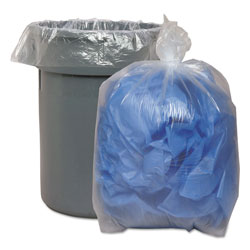 Boardwalk Recycled Low-Density Polyethylene Can Liners, 60 gal, 1.1 mil, 38 in x 58 in, Clear, 10 Bags/Roll, 10 Rolls/Carton