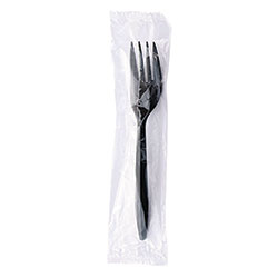 Boardwalk Mediumweight Wrapped Polypropylene Cutlery, Fork, Black, 1,000/Carton