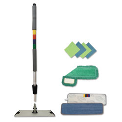 Boardwalk Microfiber Cleaning Kit, 18 in Wide Blue/Green Microfiber Head, 35 in to 60 in Gray Aluminum Handle