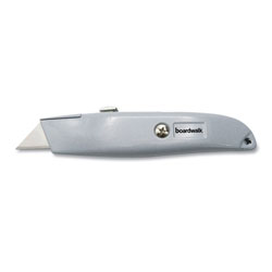 Boardwalk Retractable Metal Utility Knife, Retractable, Straight-Edged, Gray