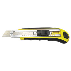 Boardwalk Rubber-Gripped Retractable Snap Blade Knife, Straight-Edged, Black/Yellow