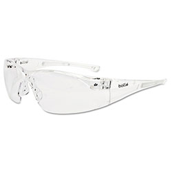 Bolle Rush Series Safety Glasses, Clear Lens, Anti-Fog, Anti-Scratch, Clear Frame, TPR
