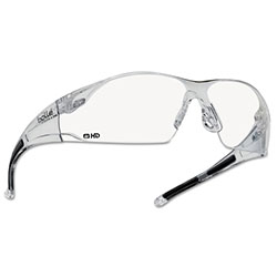 Bolle Rush Series Safety Glasses, HD Lens, Anti-Scratch, Hydrophobic, Clear Frame, TPR