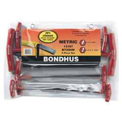 Bondhus Balldriver T-Handle Hex Key Sets, 8 per pack, Hex Ball Tip, Metric