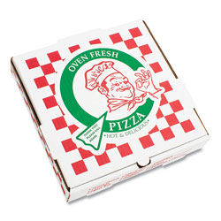 Pizza Box Corrugated Kraft Pizza Boxes, B-Flute, White/Red/Green, 18 in Pizza, 18 x 18 x 2.5, 50/Carton