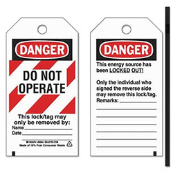 Brady Lockout Tags, 5 3/4 in x 3 in, Economy Polyester, Danger, Do Not Operate
