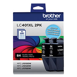 Brother LC401XL2PKS High-Yield Ink, 500 Page-Yield, Black, 2/Pack
