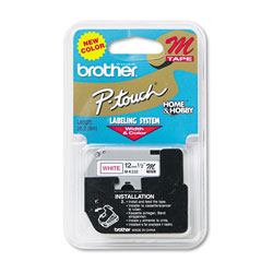 Brother M Series Tape Cartridge for P-Touch Labelers, 0.5 in x 26.2 ft, Red on White