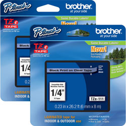 Brother Tape Cartridge, Laminated, f/P-Touch 8m, 1/4 in, 2/BD, Black/CL