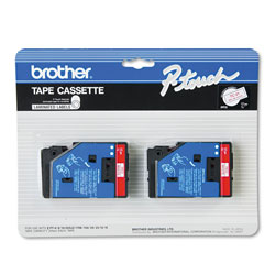 Brother TC Tape Cartridges for P-Touch Labelers, 0.5 in x 25.2 ft, Red on White, 2/Pack